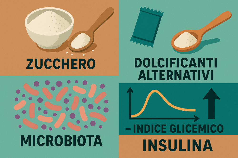 zucchero e dolcificanti alternativi, microbiota, indice glicemico, insulina